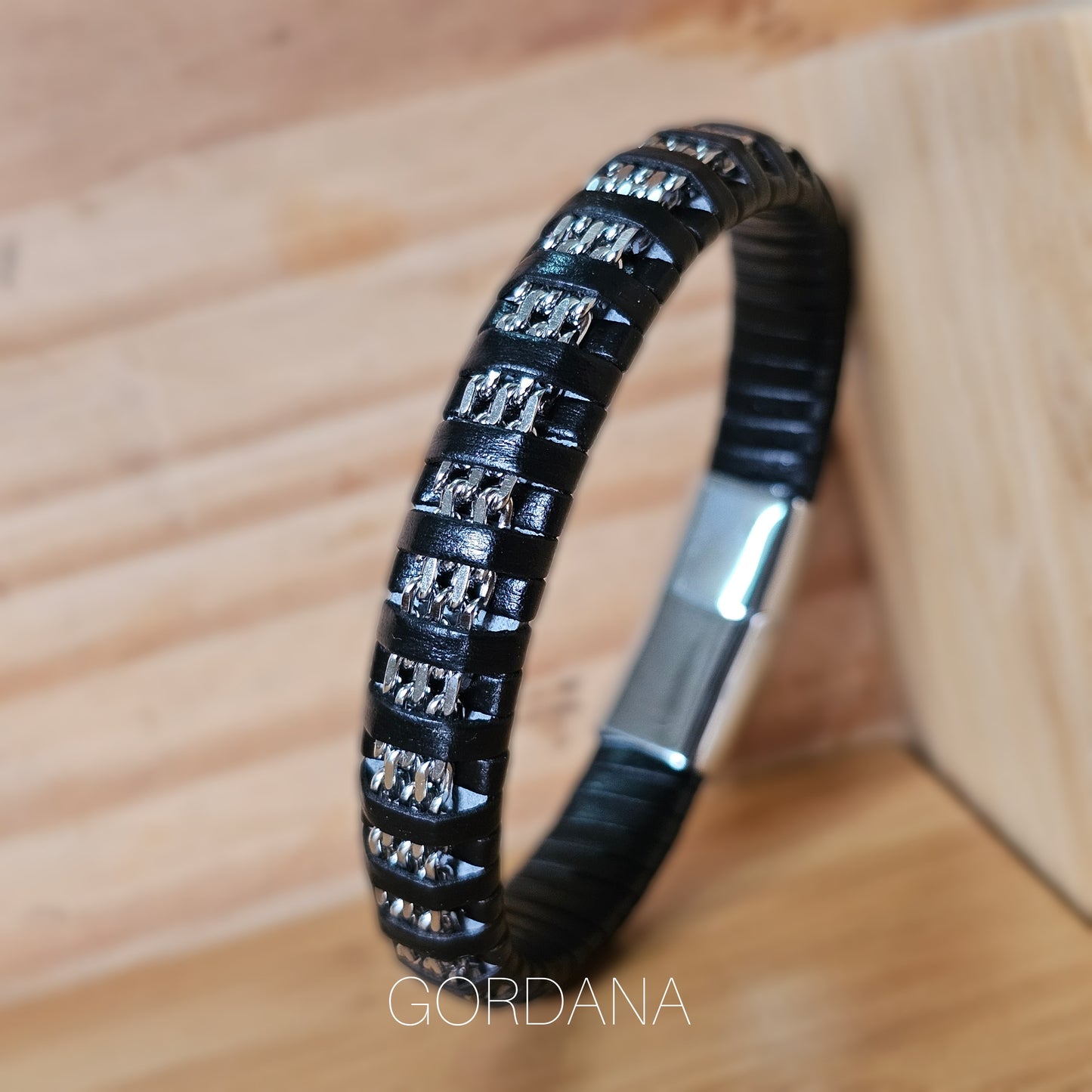 Genuine Leather and stainless steel bracelet