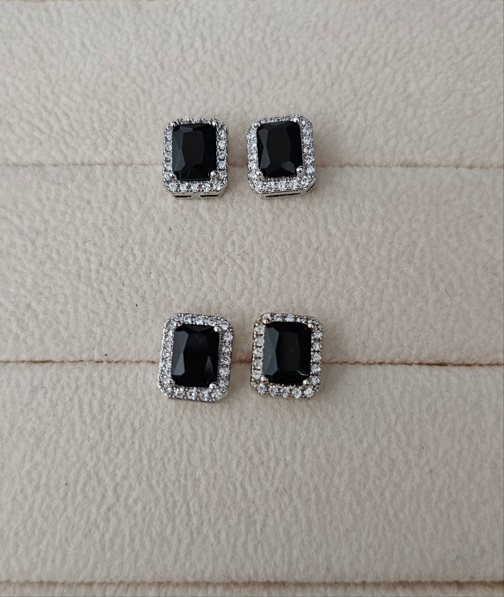 Black Emerald cut Earrings